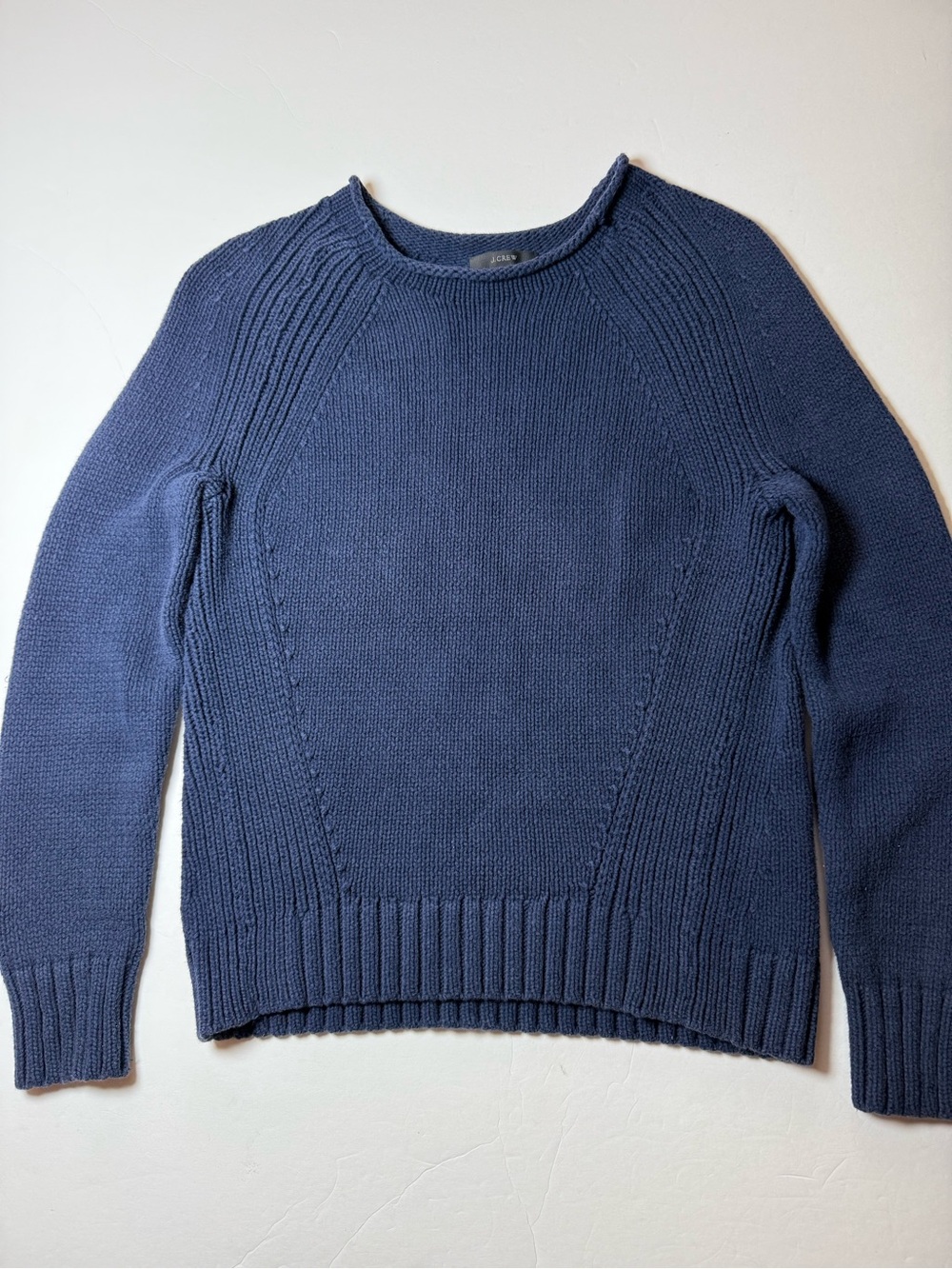 J Crew Navy Blue XS Roll Neck Ribbed Raglan Knit Sweater